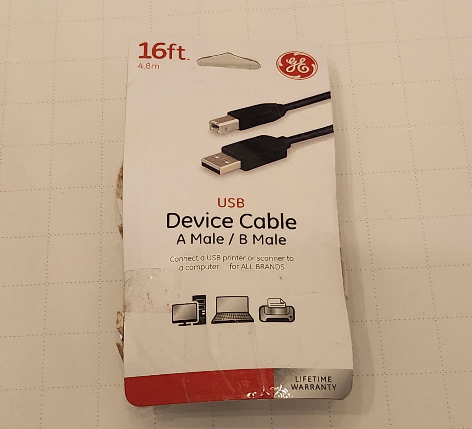 GE Black USB Device Cable A Male/B Male 16 ft.
