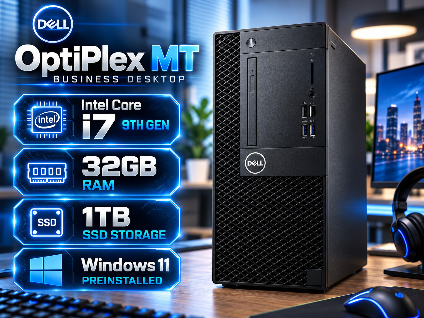 Dell OptiPlex MT Tower Intel i7 16GB 512GB/ 1TB SSD WIN11 Desktop PC W/Office