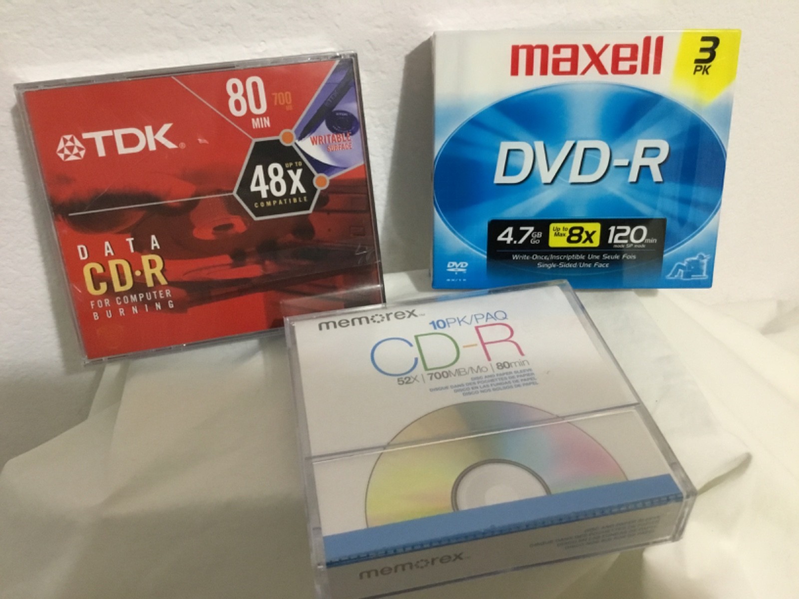 Lot Memorex CD-R 52x 700MB 10 Pack, TDK Data CD-r, Maxwell DVD-R, New Sealed