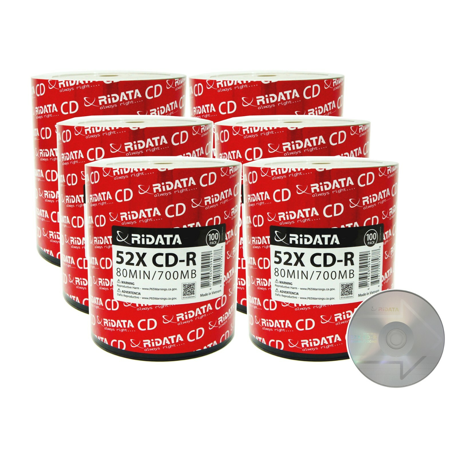 600 Pack Ridata CD-R 52X 700MB/80Min Branded Logo Blank Media Recordable Disc