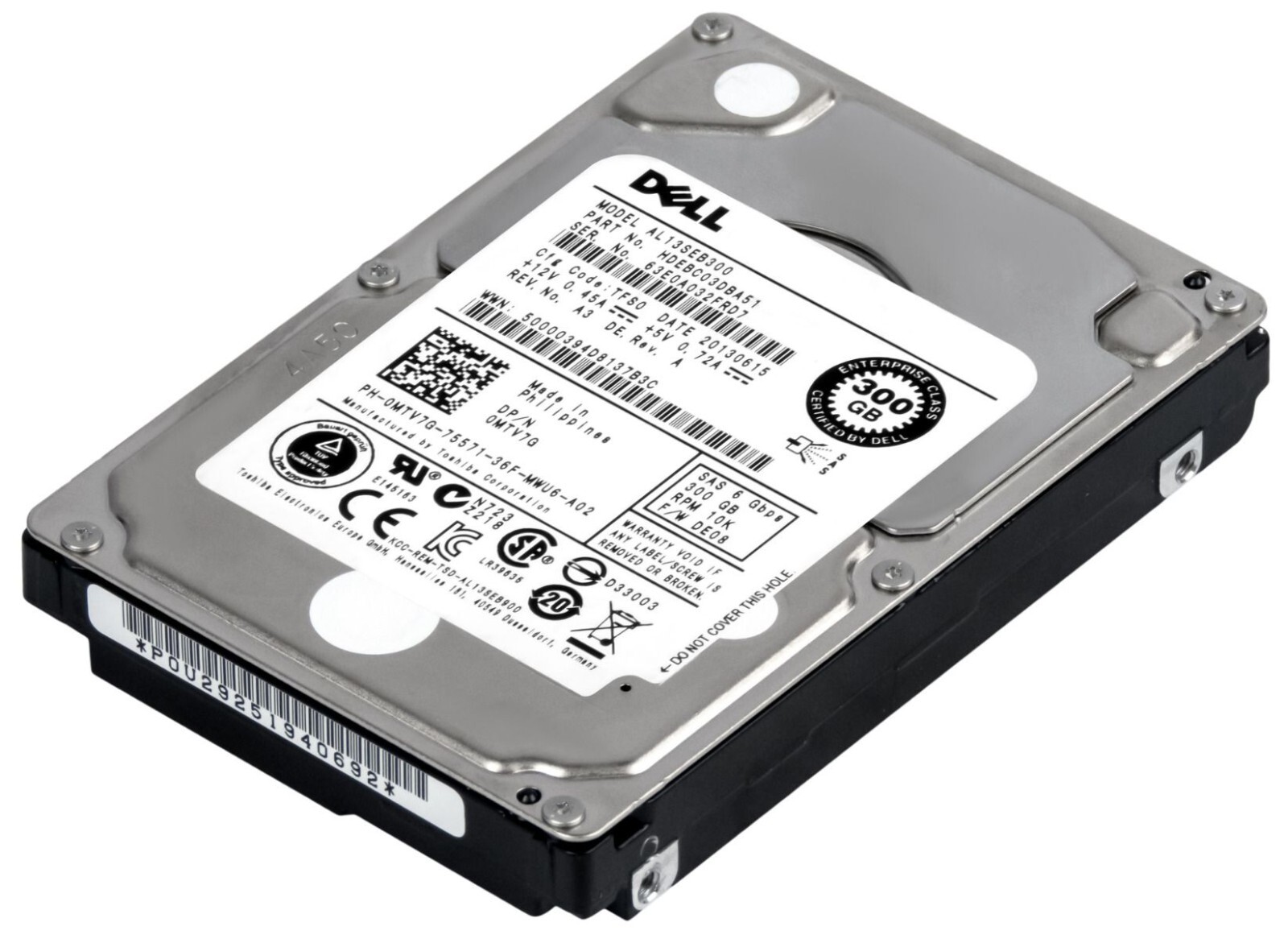 HARD DRIVE DELL 0MTV7G 300GB 10000RPM 64MB SAS-2 AL13SEB300 2.5''