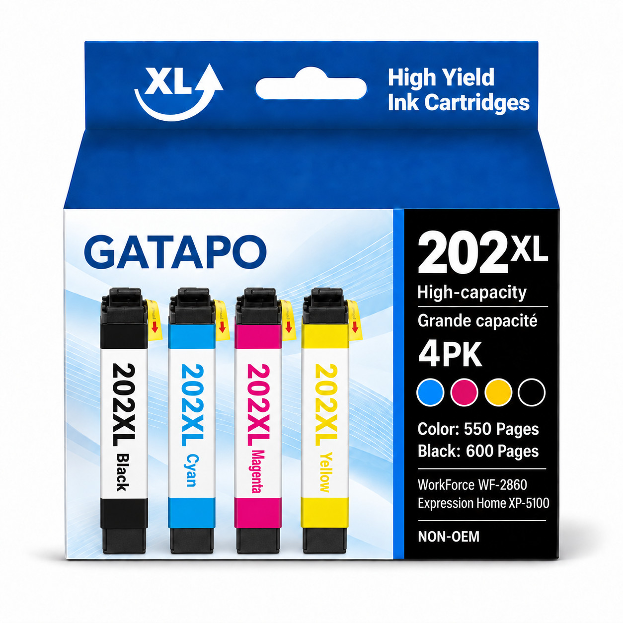 202XL ink 4PK(Y/M/C/BK)  Replacement for 202XL XP-5100 WF-2860 Printers