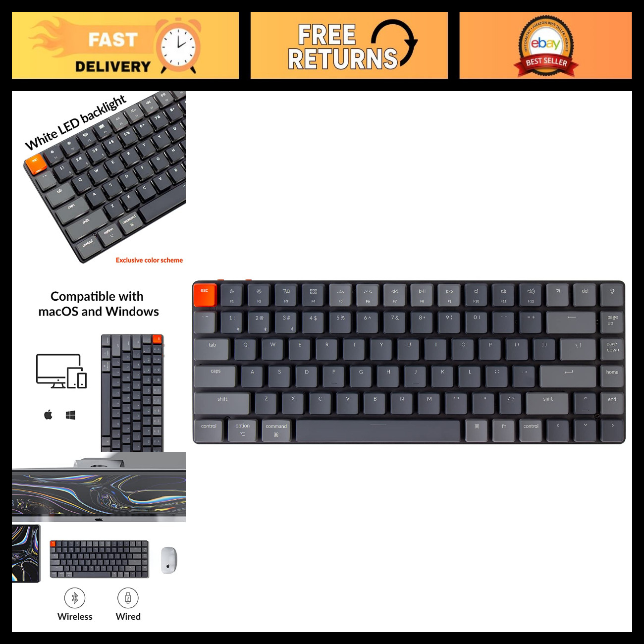 Ultra-Slim 75% Mechanical Keyboard, 84-Key Hot-Swappable, Wireless Bluetooth, Lo