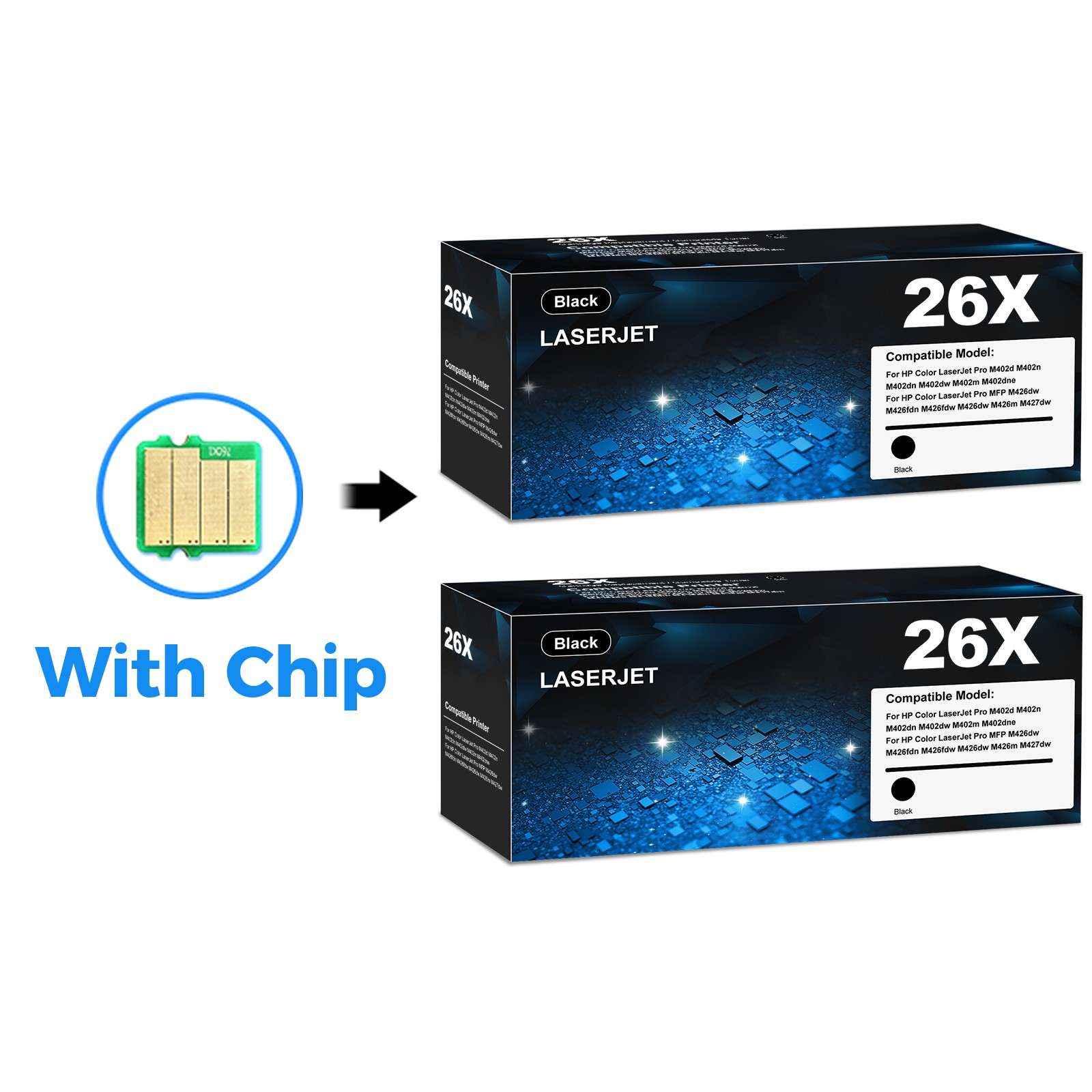 2PK for HP 26X High Yield Black Toner Cartridge LaserJet Pro M402n MFP M426fdn