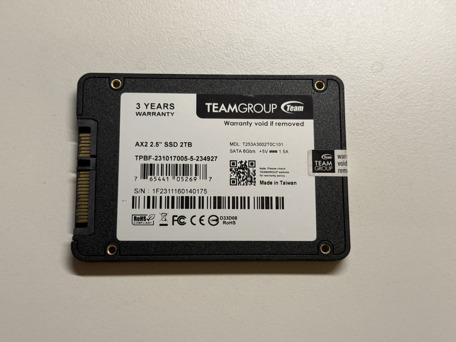 TeamGroup 2TB SSD 2.5" SATA AX2 SSD T253A3002T0C101 - 100% HEALTH, 480GBW, 17kHR