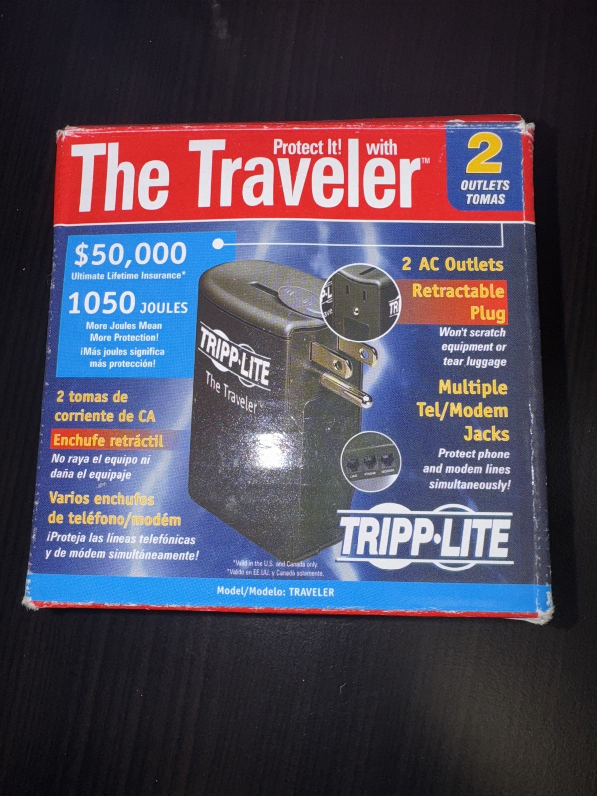 Tripp•Lite Traveler 1050 Joules Retractable Plug Portable Surge Protector