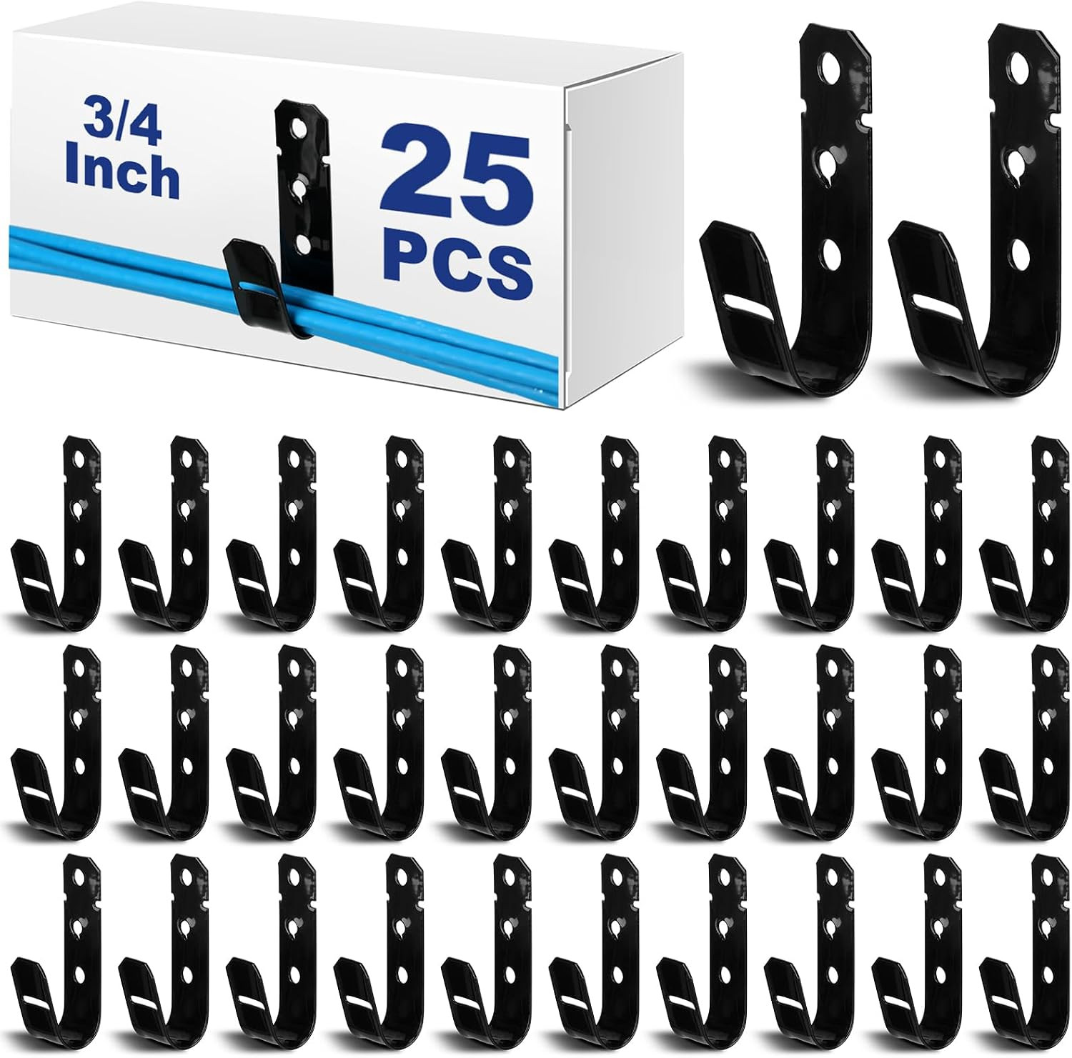 25 Pcs J Hooks for Cable Management Hanging Cable Support J Hooks (3/4 Inch)