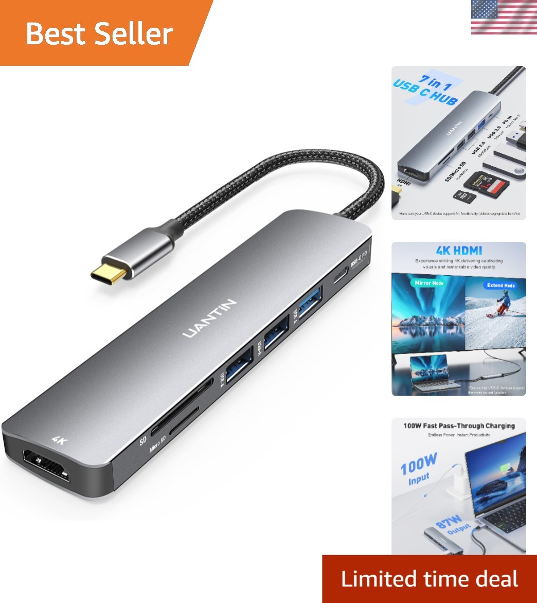 All-in-One 7-in-1 USB C Hub with 4K Video & Fast Power Delivery for Mac/Windows