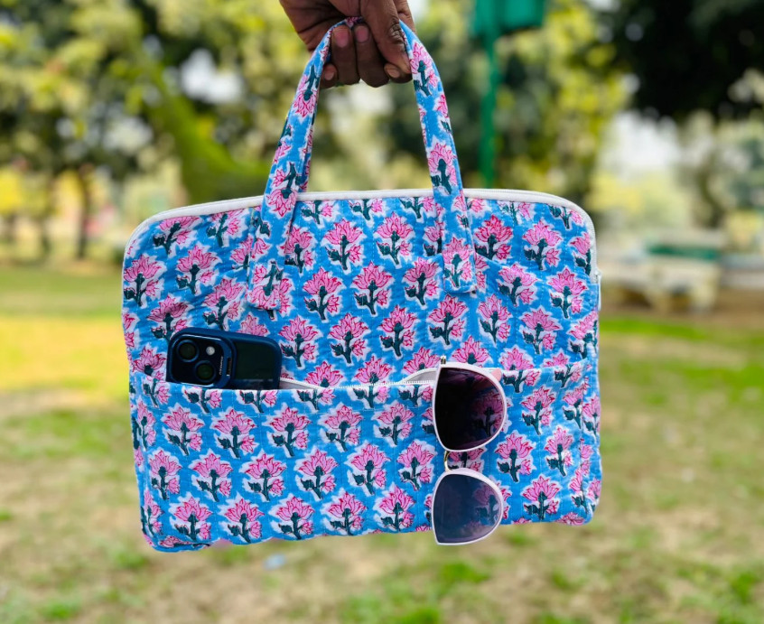 Laptop Bag With Zip, Floral Quilted Laptop Sleeves With Handle, Vintage Bags