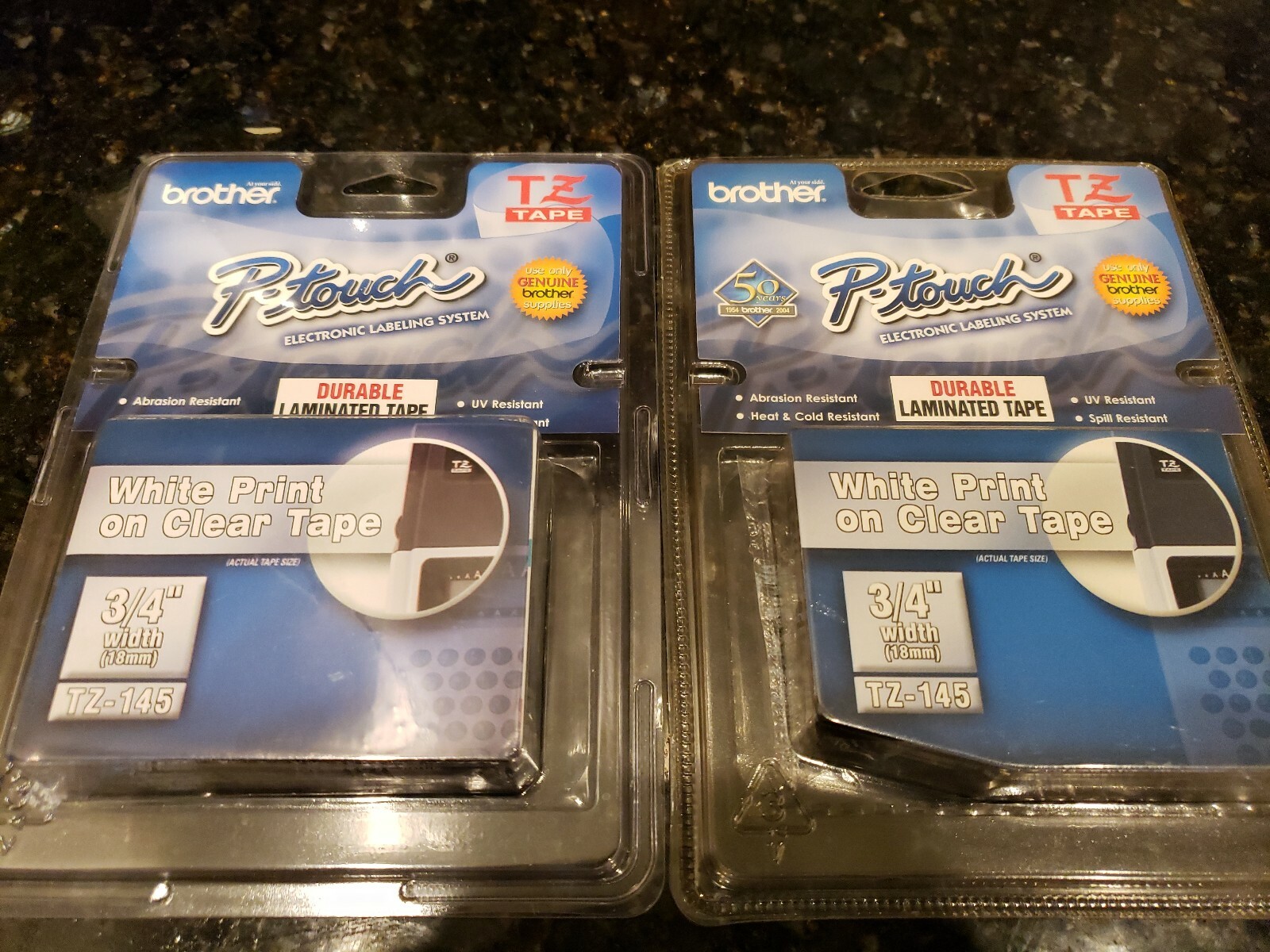 TWO Brother 3/4in Labeling Tape (26.2ft, White on Clear) TZ145 NEW