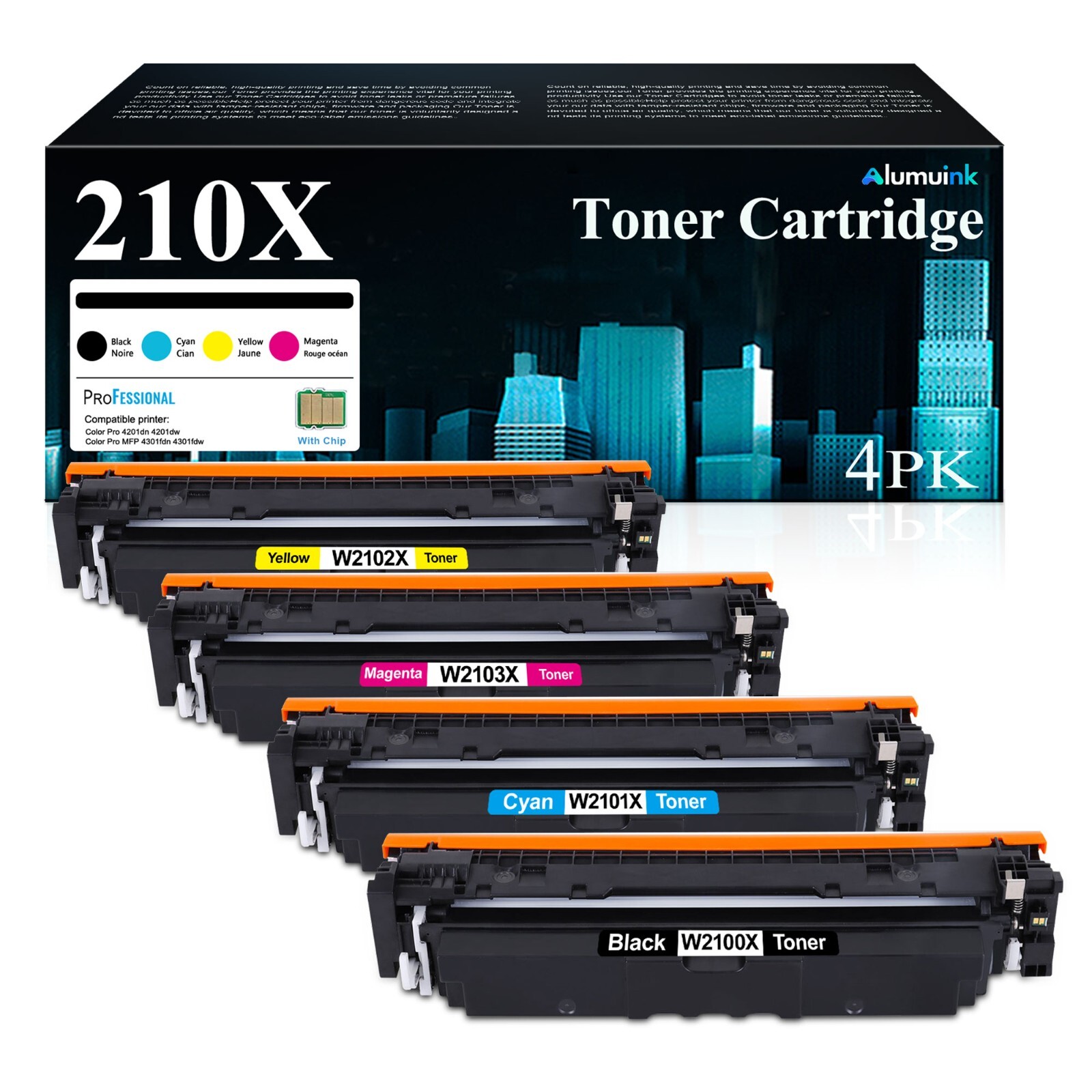 210X 4-Pack High Yield Toner for HP Color LaserJet Pro 4201dn 4201dw (W2100X)