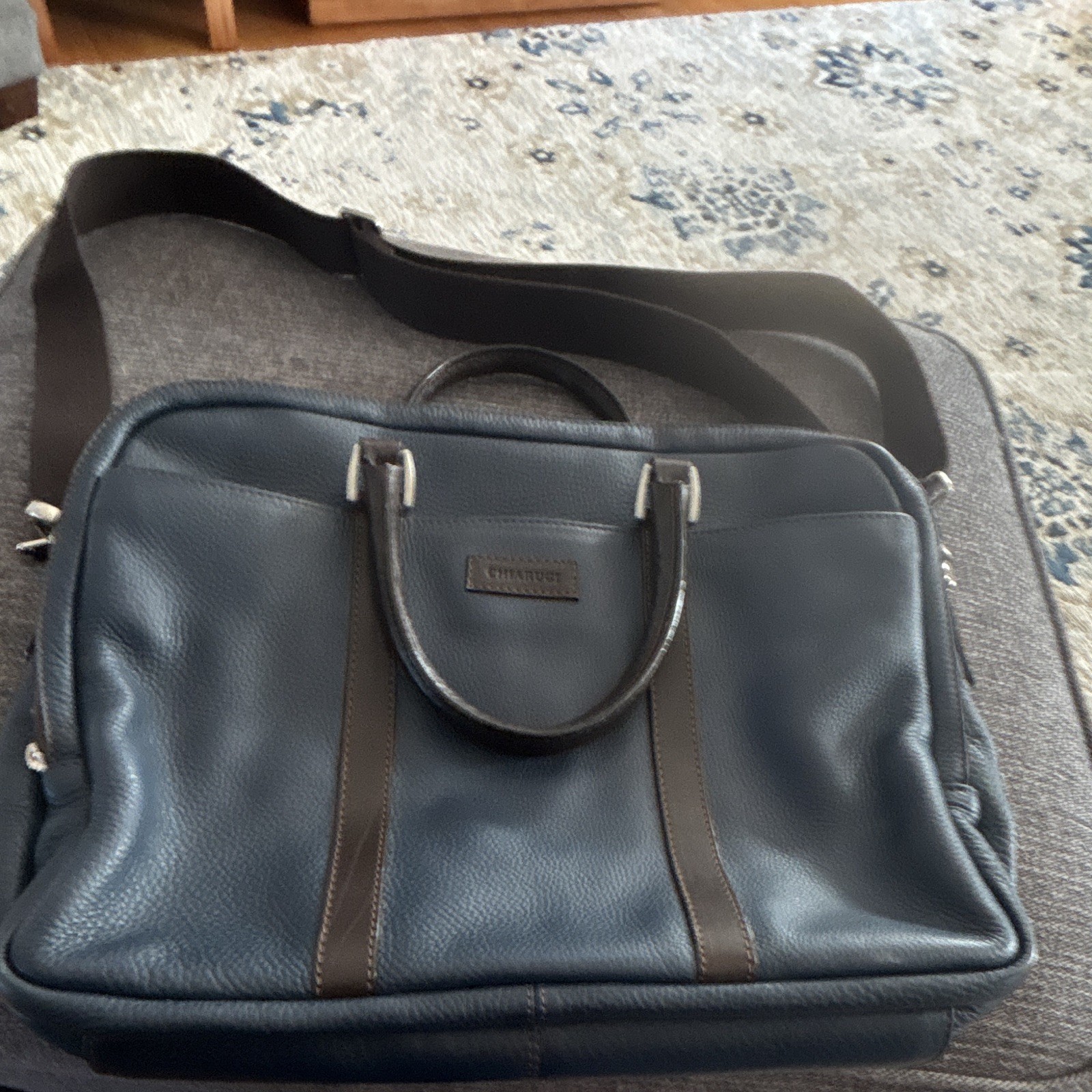 CHIARUCI Black Leather Shoulder/Messenger Bag 15 in Laptop Padded Partitions