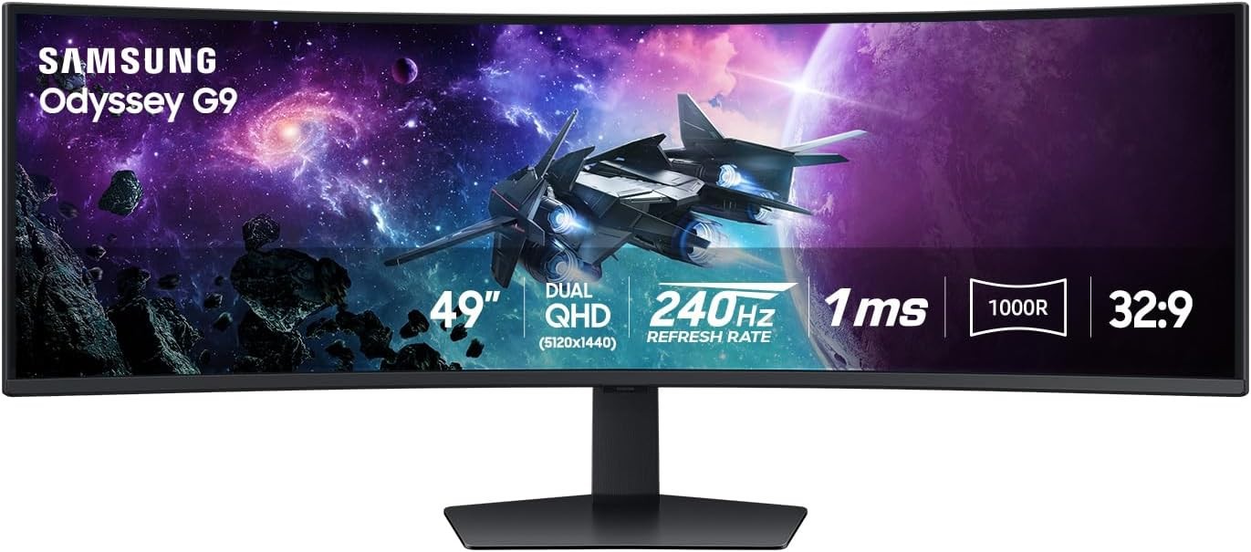 SAMSUNG 49" Odyssey G9 (G95C) Series DQHD 1000R Curved Gaming Monitor, 240Hz, 1m