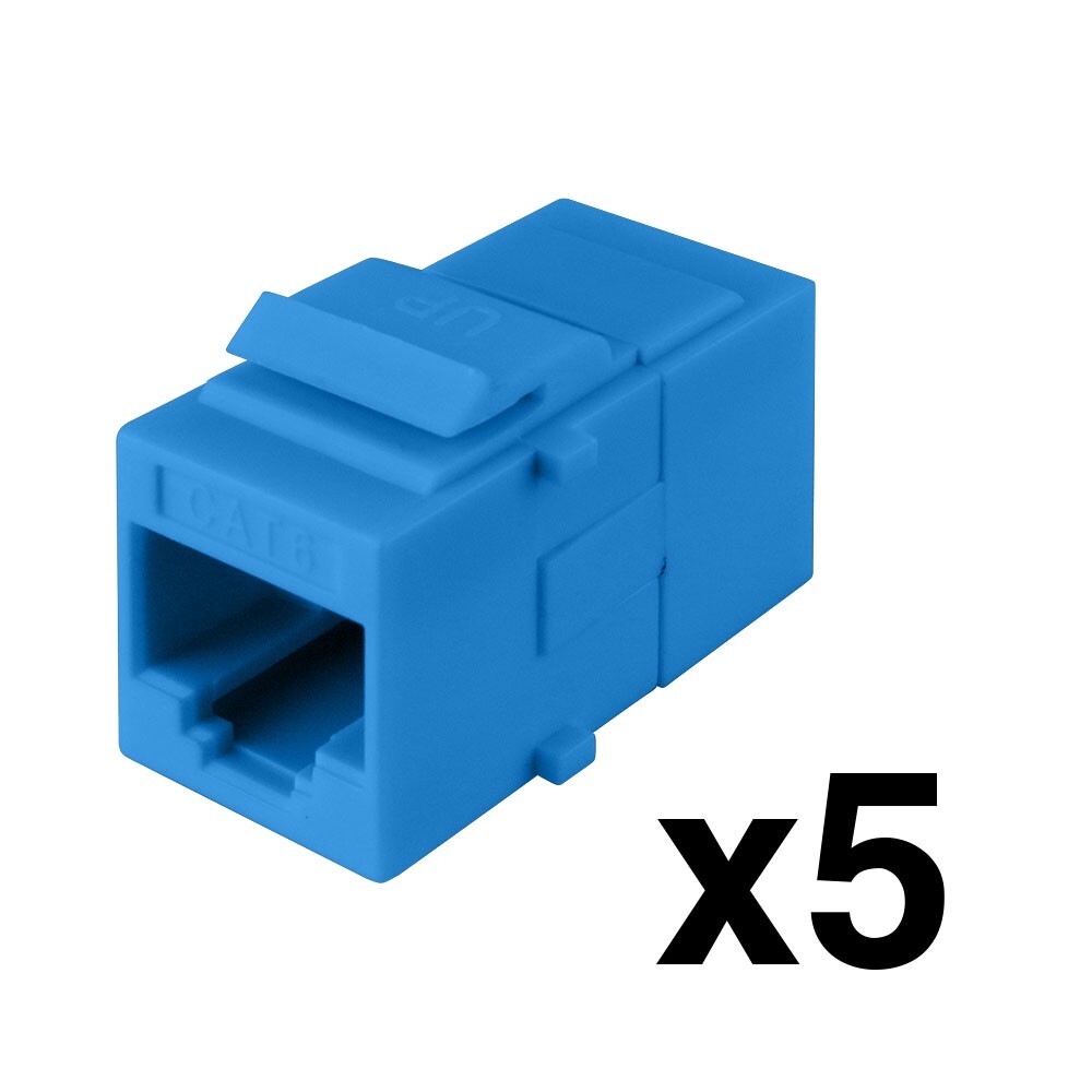Construct Pro Cat6 Keystone Pass-Through Coupler Jack Inserts (Blue, 5-Pack)