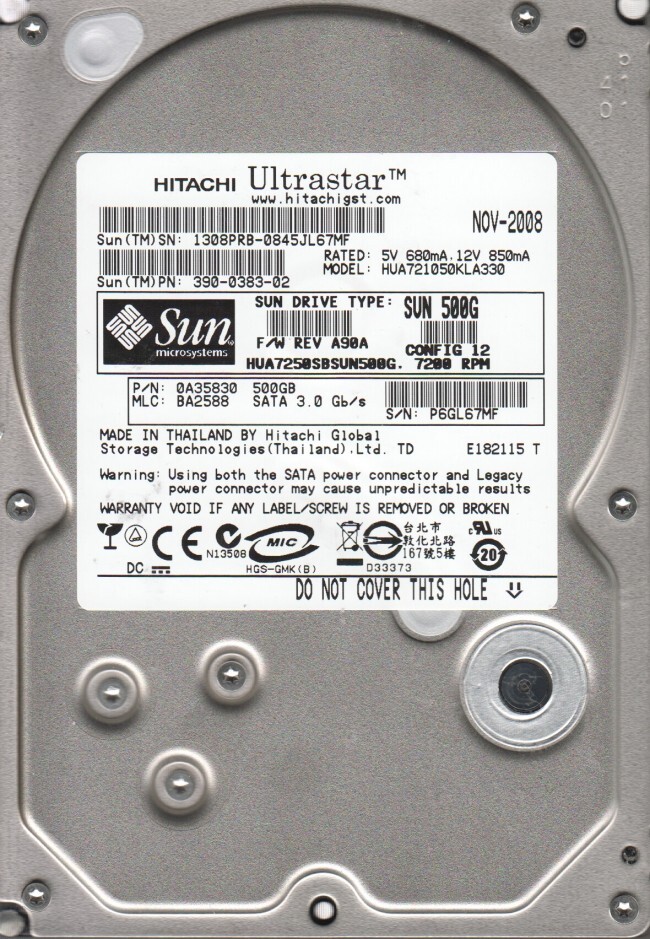 540-7195 Sun 500GB 7200RPM SATA 3Gbps 3.5' Internal Hard Drive 390-0383