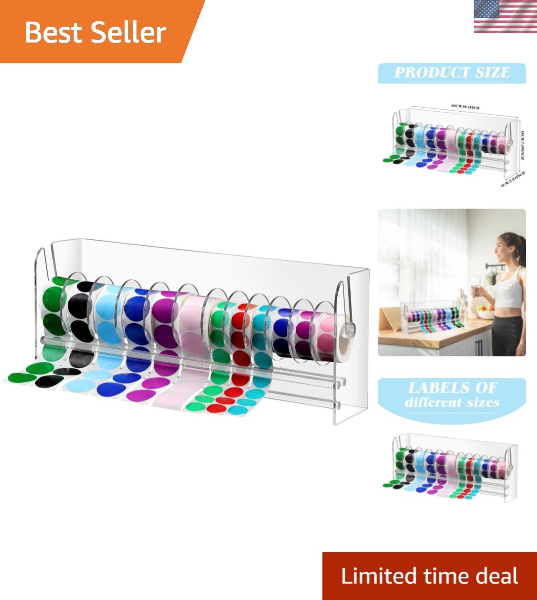 Sticker Holder Organizer Dispenser Acrylic Roll Label,12 Disks | Adjustable f...