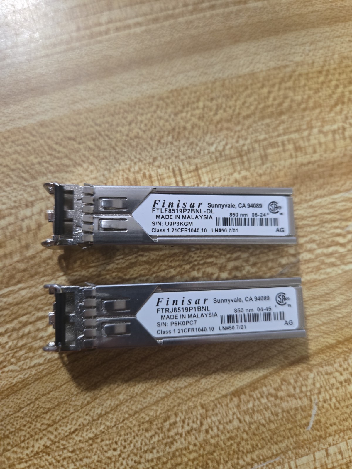 2PCS Finisar NetApp SFP 1000Base-SX 2GB Transceiver FTLF8519P2BNL/DL