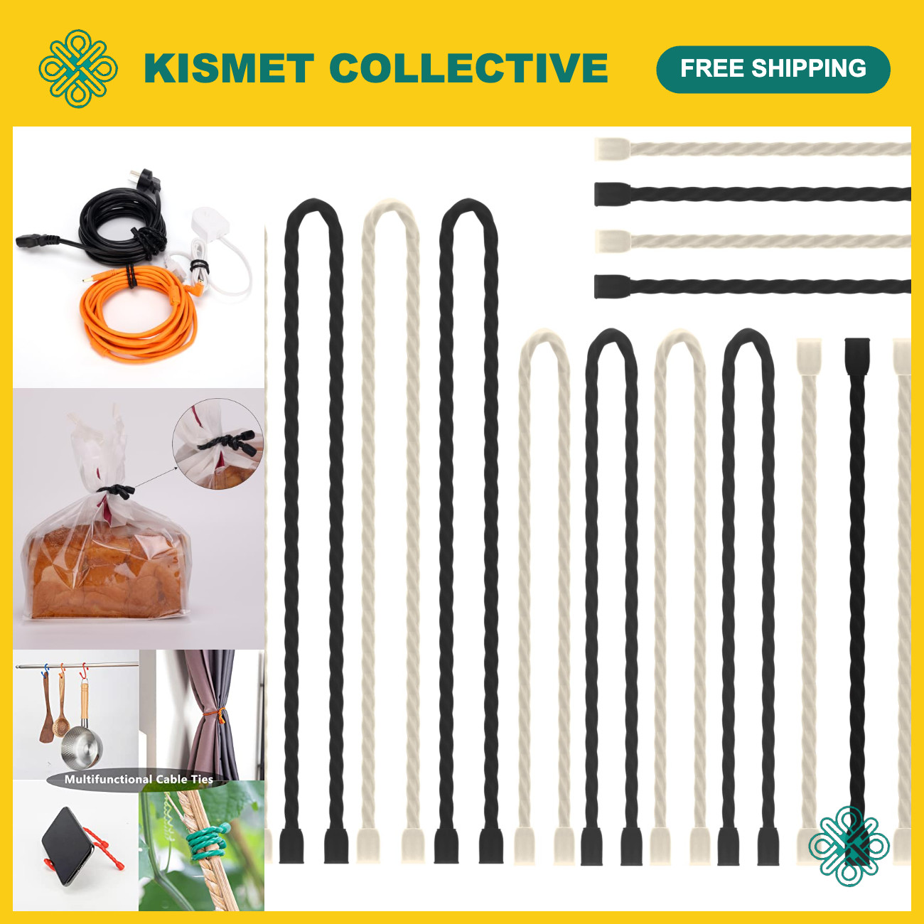 16PCS Silicone Cable Ties - Reusable Twist Ties for Indoor/Outdoor Bundling & Or