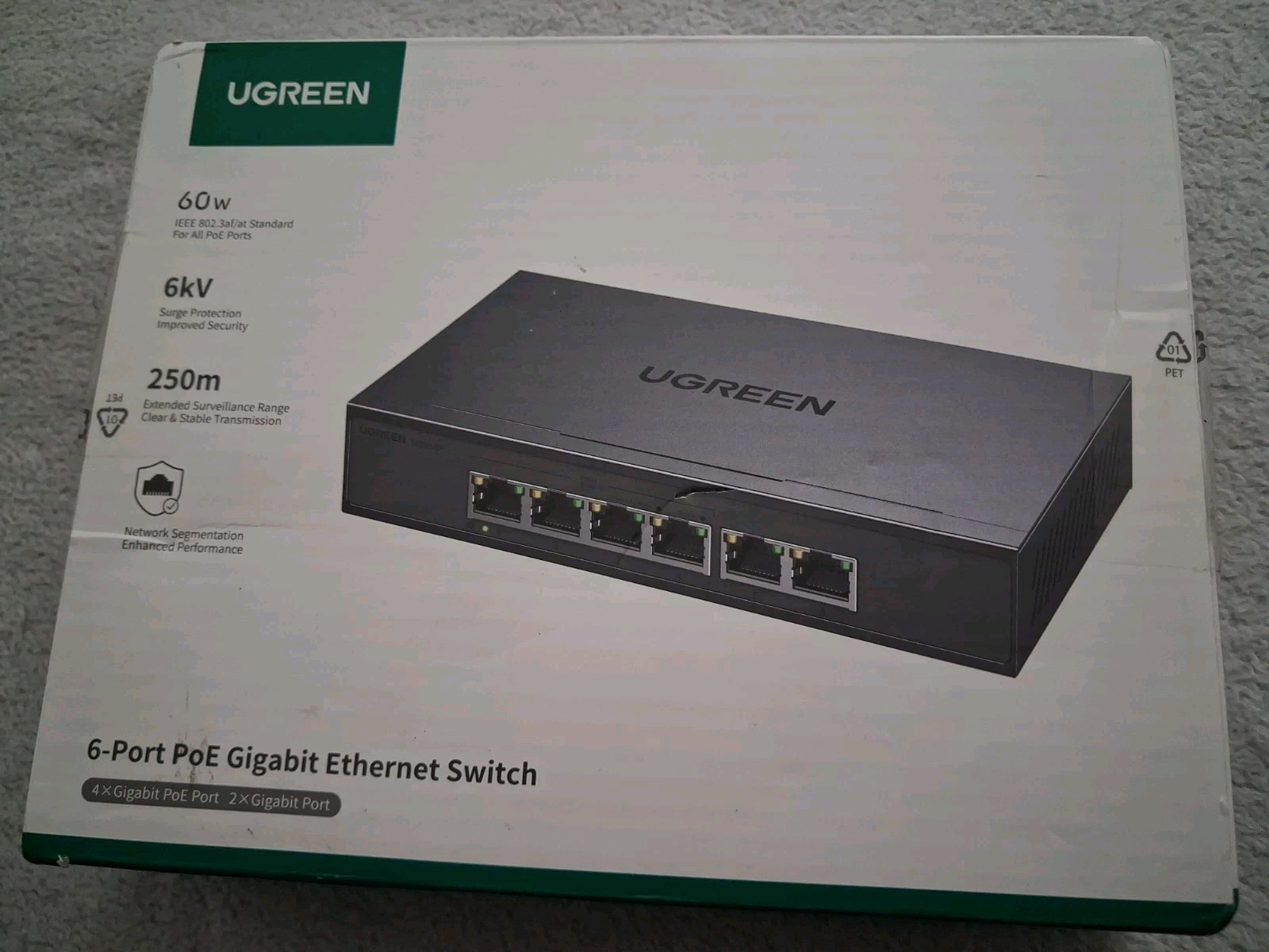UGREEN 6-Port PoE Gigabit Ethernet Switch 4 PoE+ 60W 2 Uplink Surge Camera VLAN