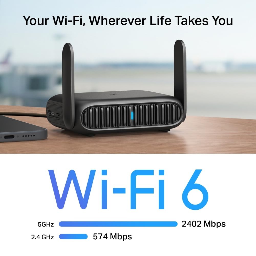 Roam 6 AX3000 Portable Wi-Fi 6 Travel Router Dual-Band USB C Compact, Black