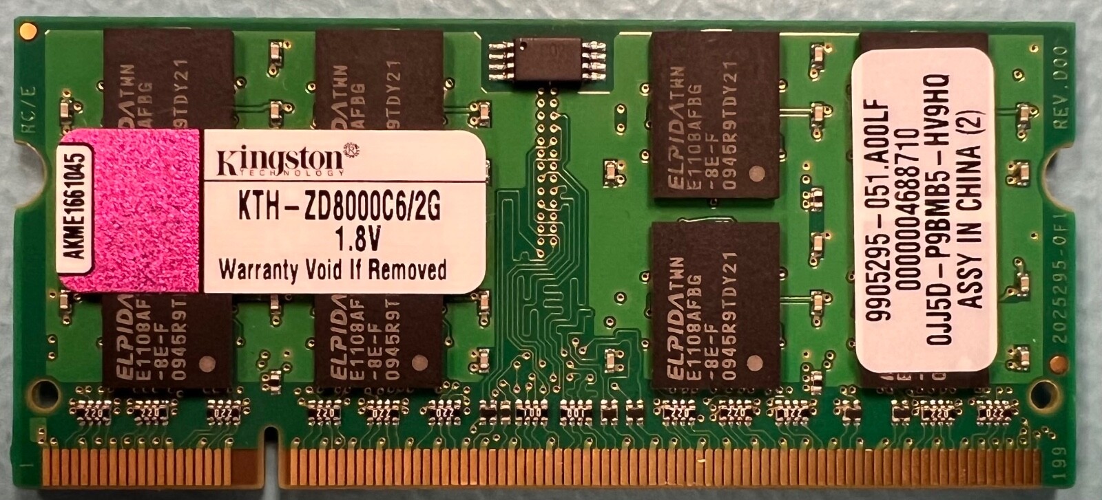 Kingston KTH-ZD8000C6/2G 2GB DDR2-800Mhz PC2-6400 SODIMM Memory RAM