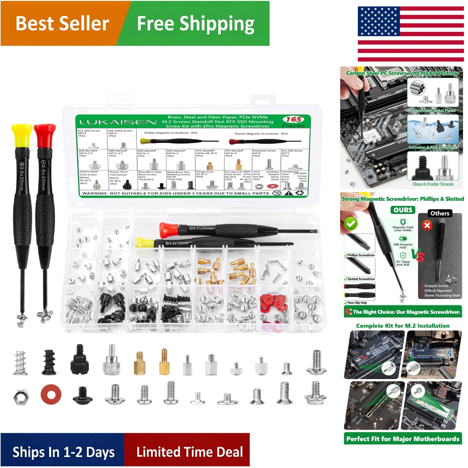Ultimate 165PCS PC Screw & Fastener Kit for Gamers & Builders - Precision Tools