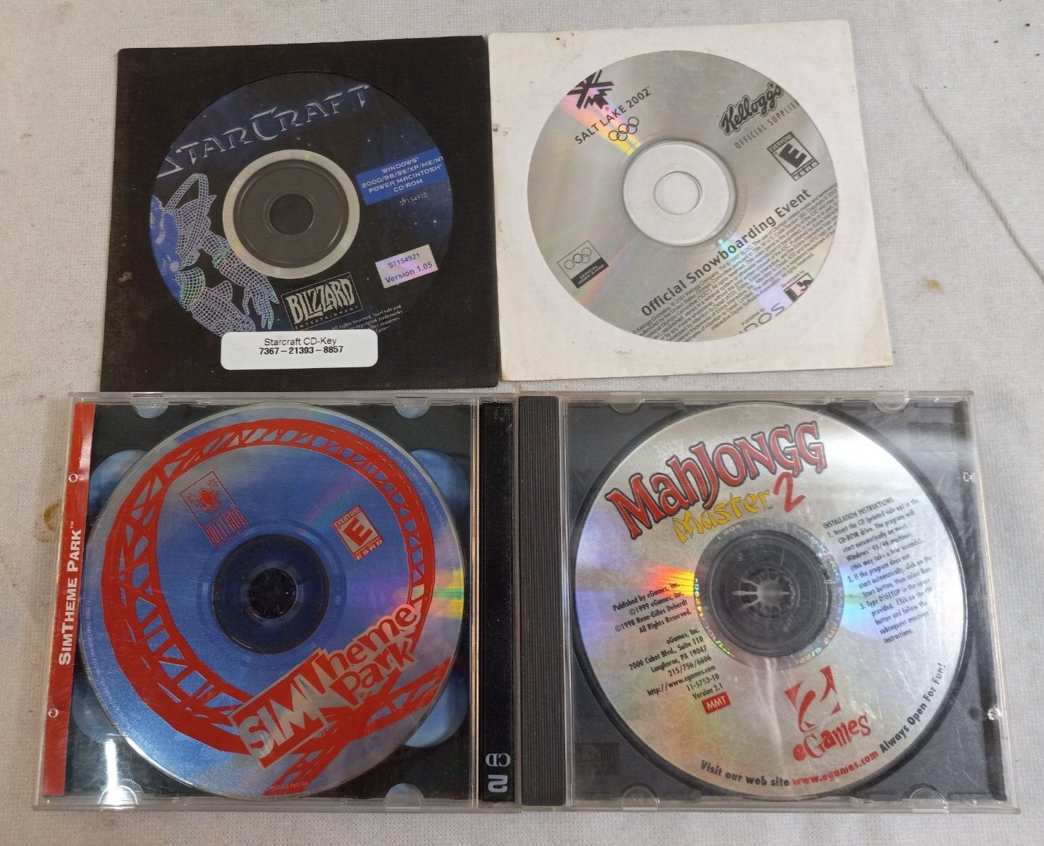 Lot of 4 PC COMPUTER Games SIM THEME PARK, Mahjong Master , Salt Lake, Starcraft