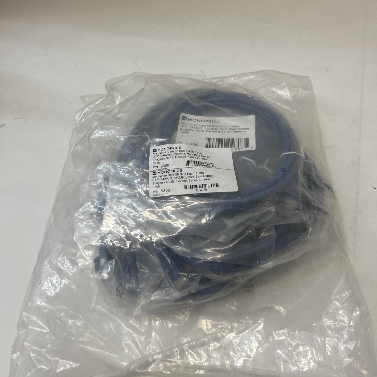 MONOPRICE 9806 Patch Cord,Cat 6,Flexboot,Blue,5.0 ft  Pack of 10