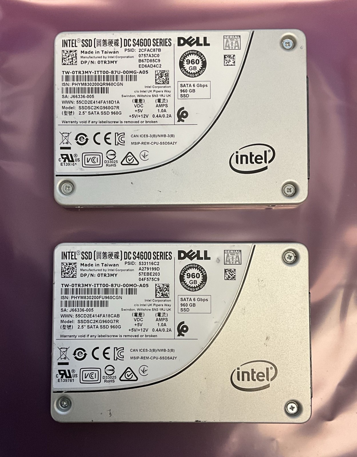 LOT OF 2 Intel DC S4600 960GB Enterprise 2.5" SATA SSD 99%