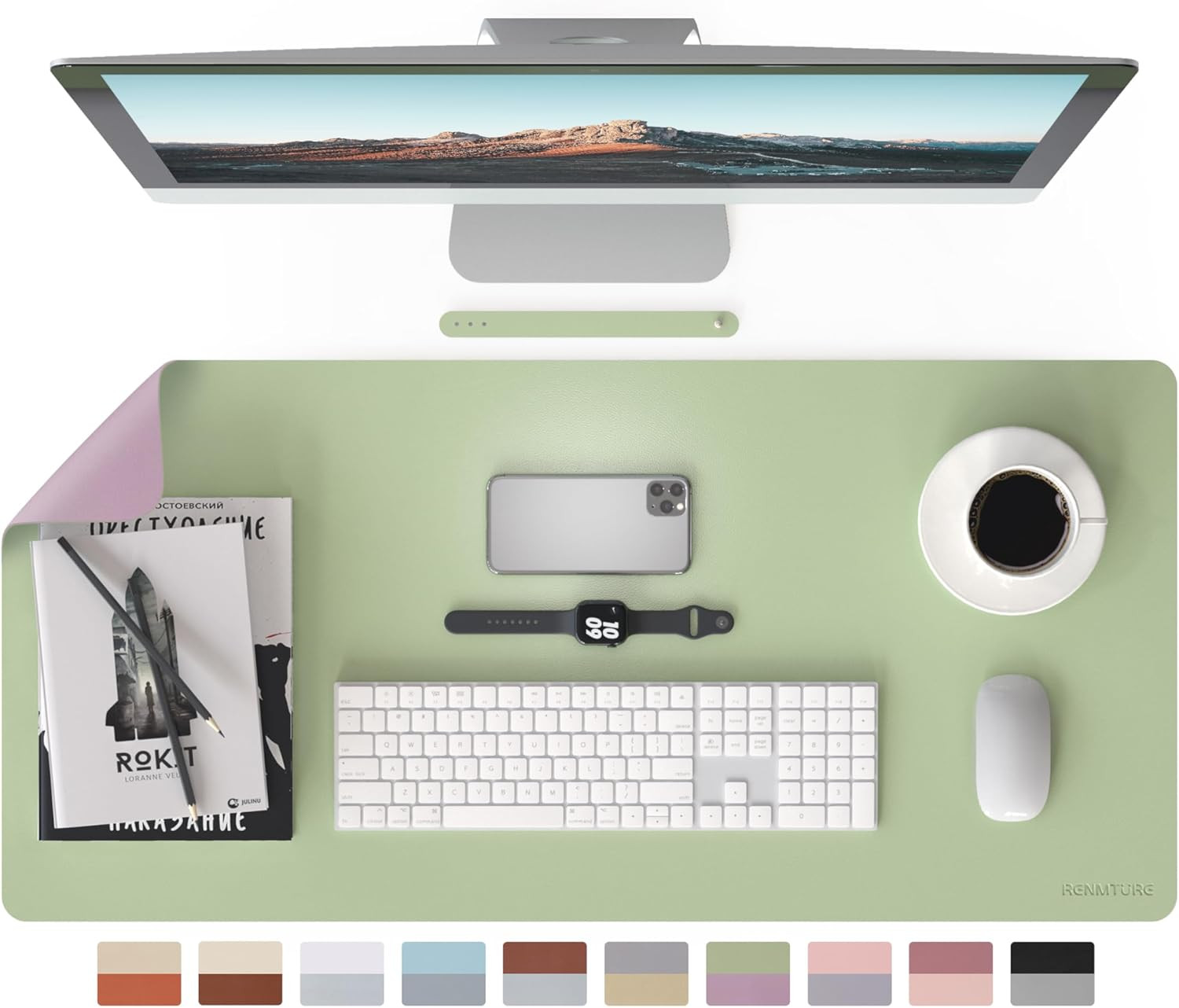 Double-Sided Two-Tone Faux Leather Desk Mat Desktop Organization and Accessories