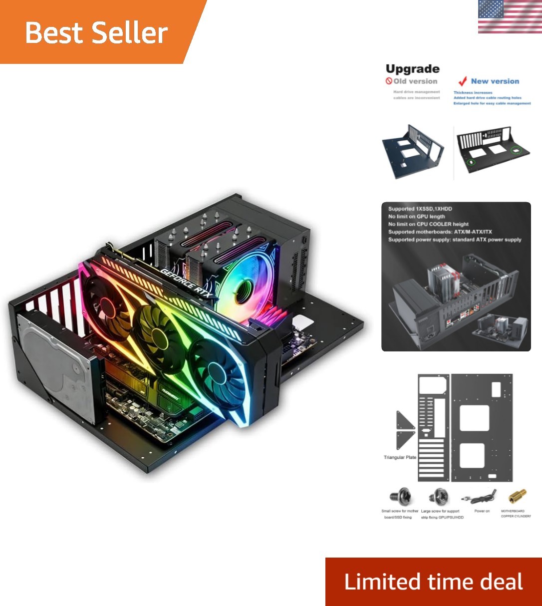 RGB Open Chassis DIY Gaming PC  Bench - Supports ATX/M-ATX/ITX Motherboards