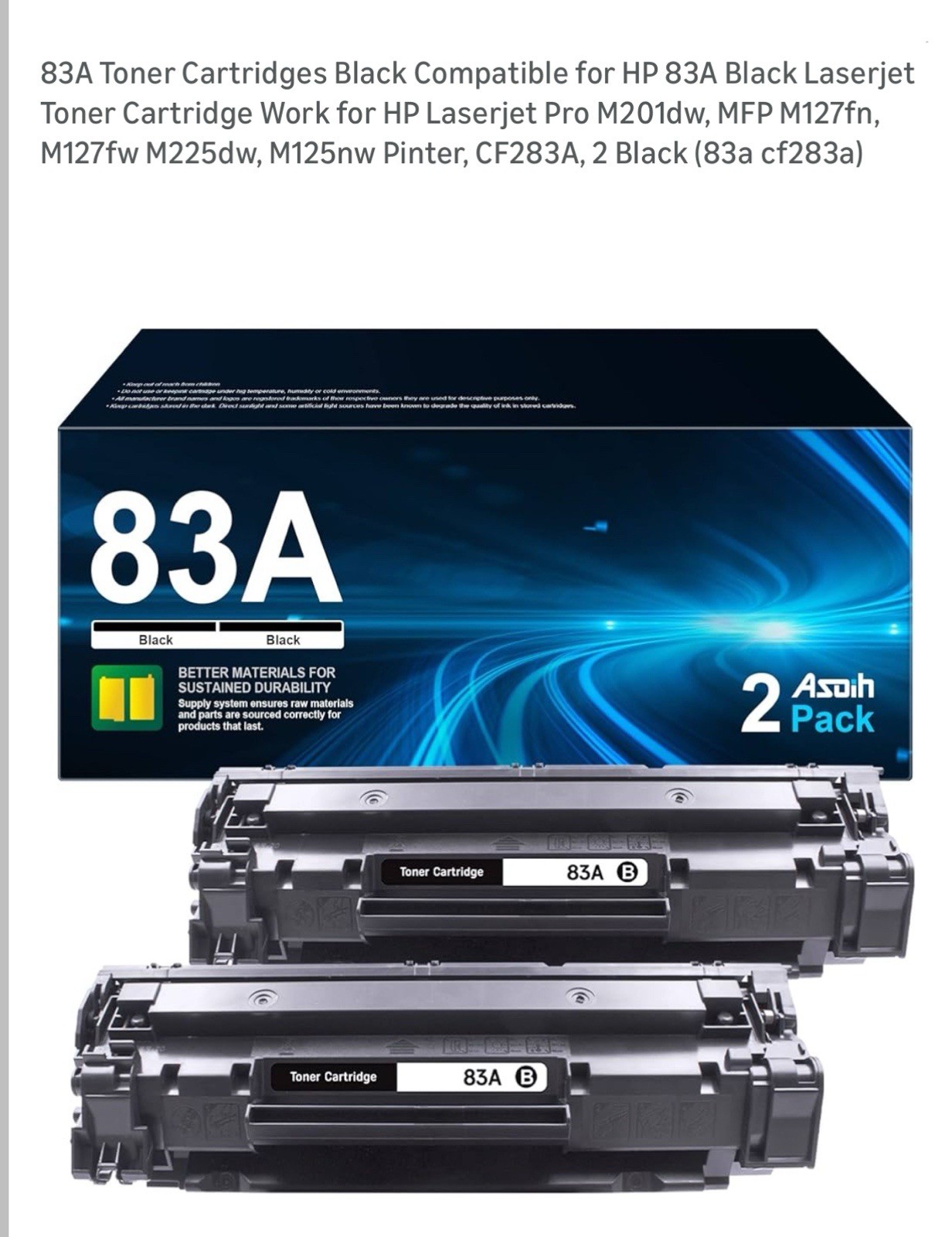 2 Pieces Premium Toner Cartridge 83A Color Black