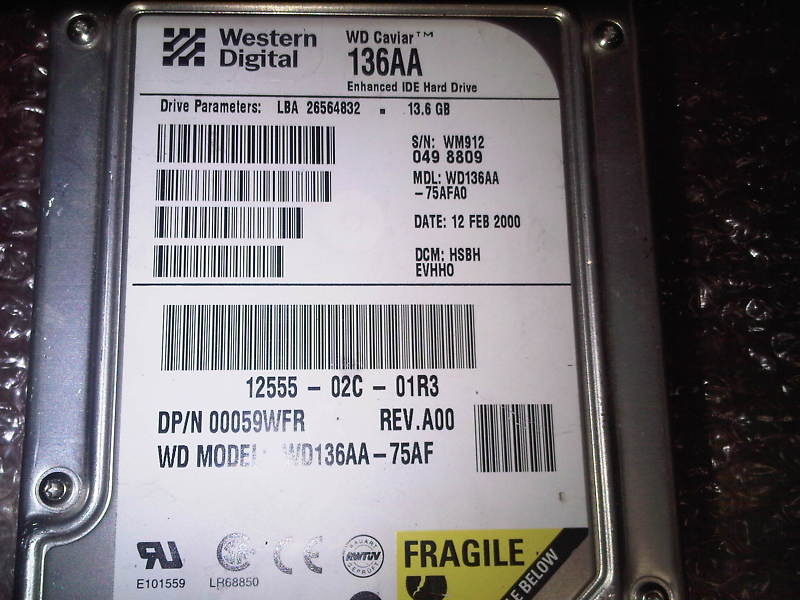WD 136AA 13.6GB WD126AA-75AFA0 HSBHEVHH0 Hard Drive