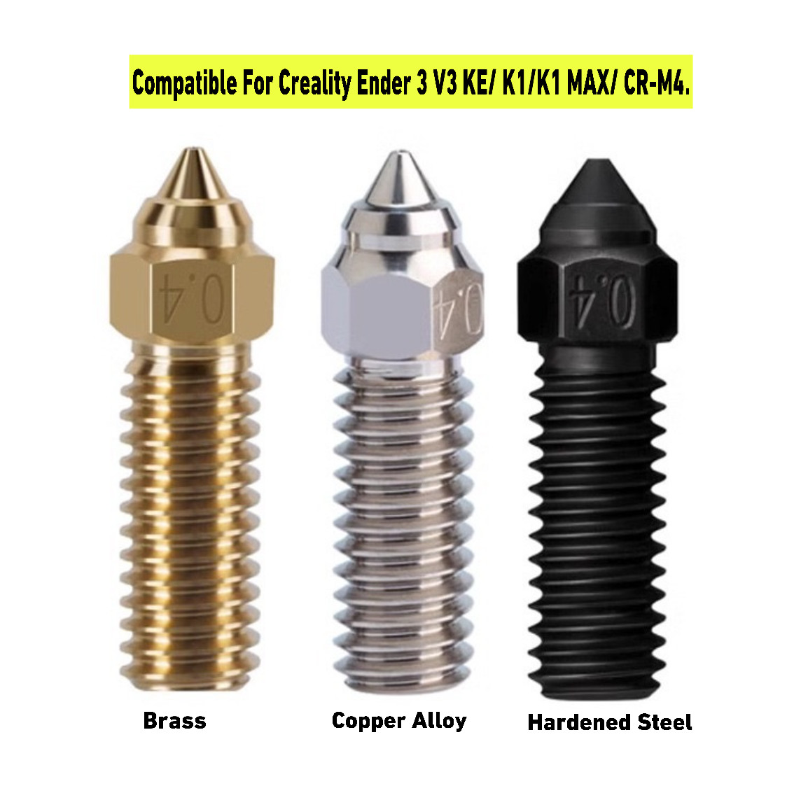 Volcano Nozzles Brass/Copper Alloy/Hardened Steel For Creality K1/K1 MAX 0.4mm