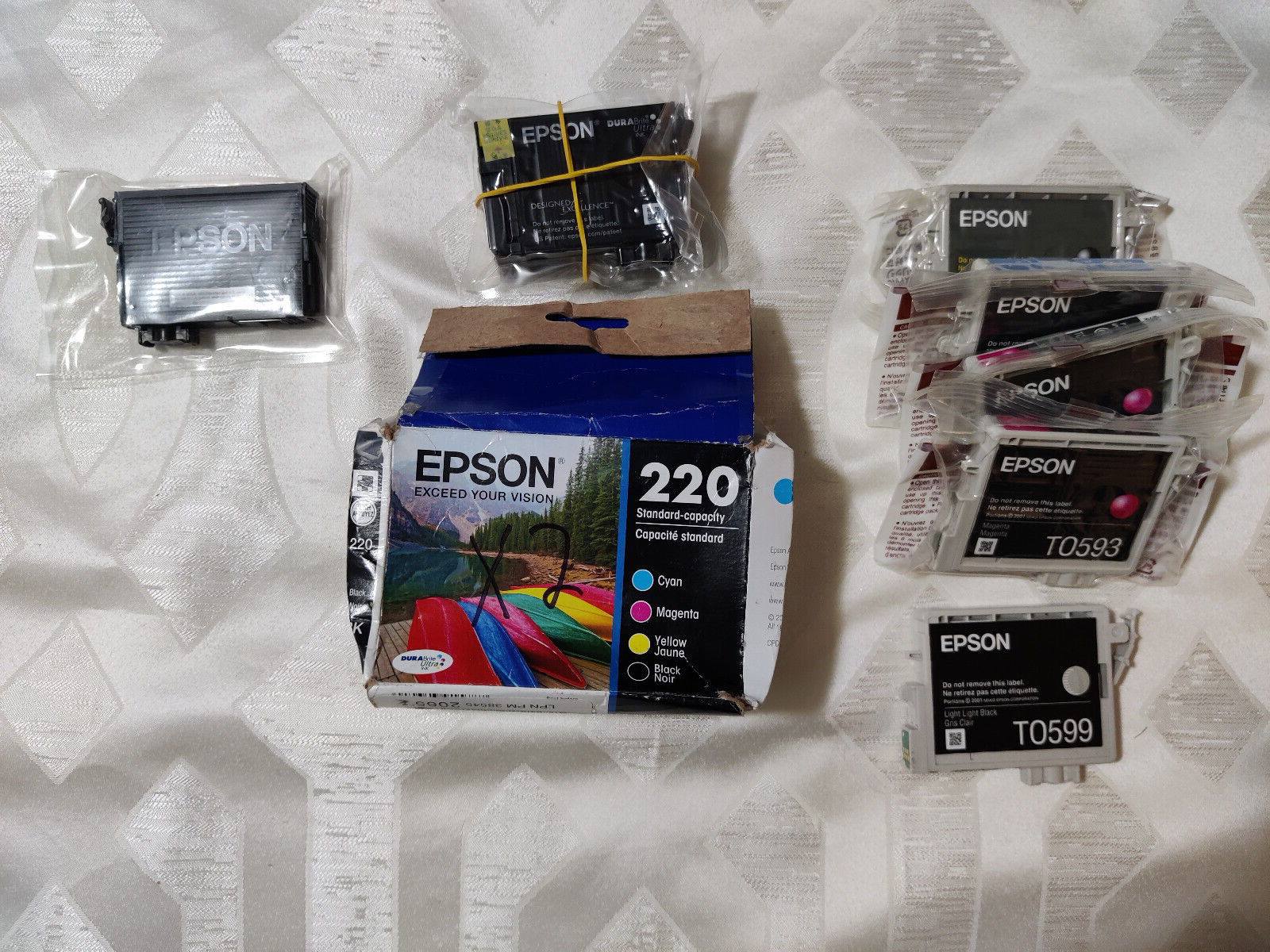 GENUINE EPSON INK CARTRIDGES T0599 T0593 T0592 T0591; 220 BK & C; 702 M - Lot x8
