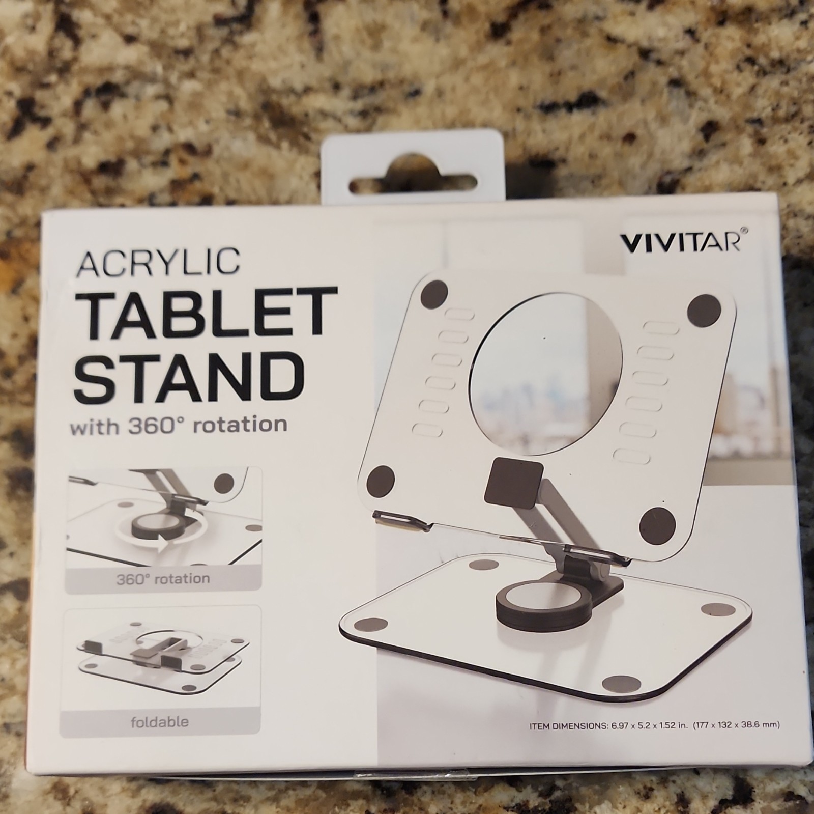 Vivitar Tablet Stand Adjustable Foldable 360 Rotating Clear/Black