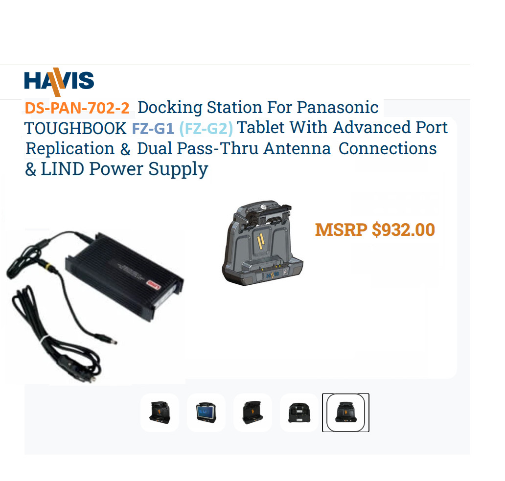 New Havis DS-PAN-702-2 Dock Station + Lind Power | Panasonic Toughpad FZ-G1, G2