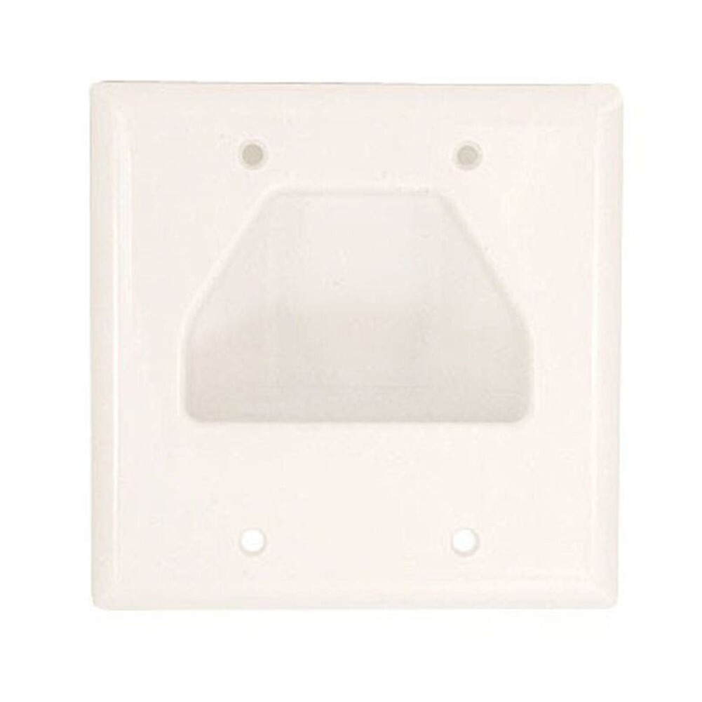 Recessed 2 Gang Wall Plate Low Voltage Cable Pass Thru Wire Hide Plastic White