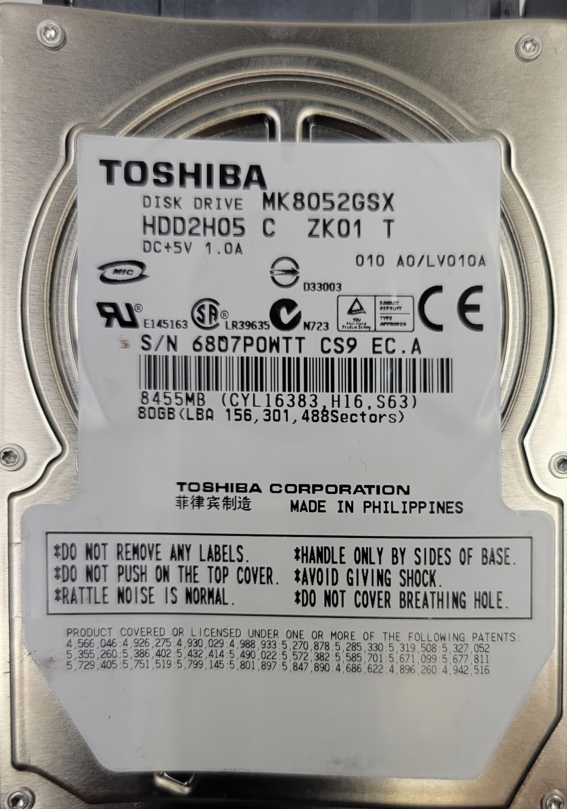 Toshiba MK8032GSX 80GB Internal 5400RPM 2.5" (HDD2D32) HDD