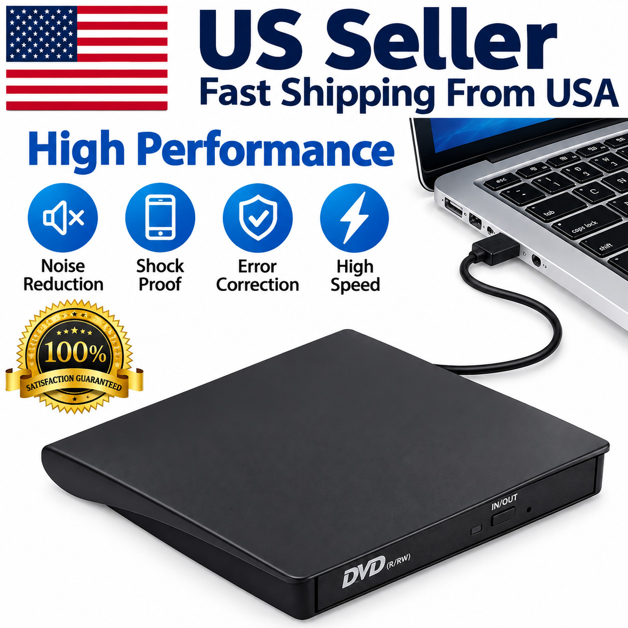 External USB 3.0 DVD RW Drive Portable CD DVD Burner Writer for Laptop PC