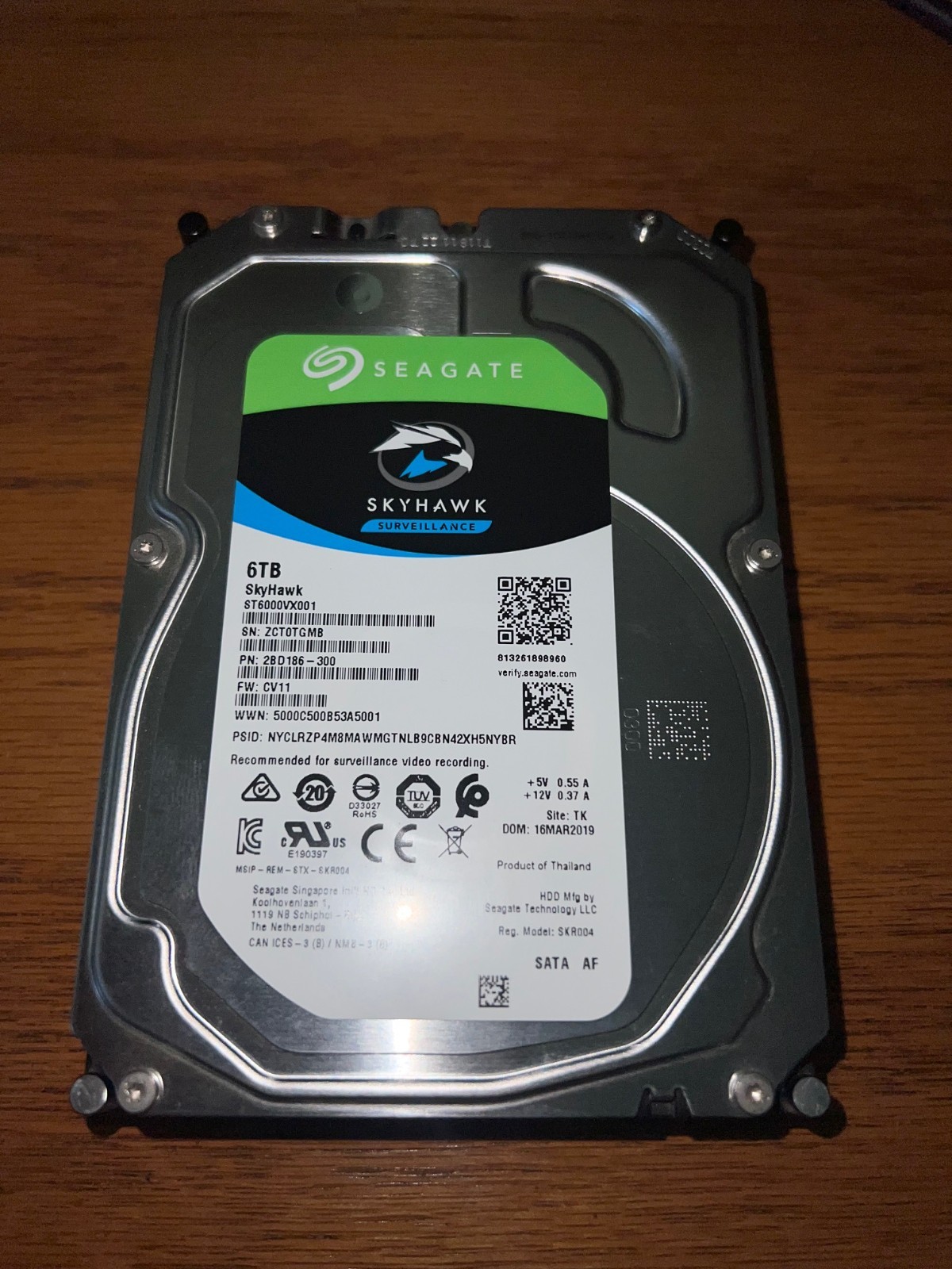 Seagate Skyhawk 6TB SATA 3.5'' HDD (ST6000VX001 (19,524 HRS) Health: Good