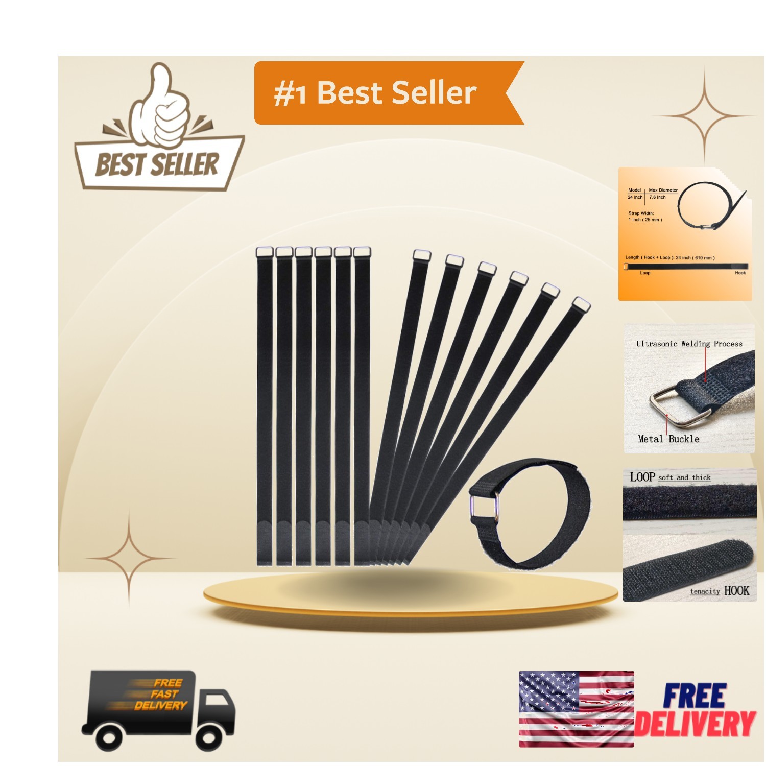 12 Pack of 24 Inch Nylon Cable Cinch Wraps for Versatile Organization