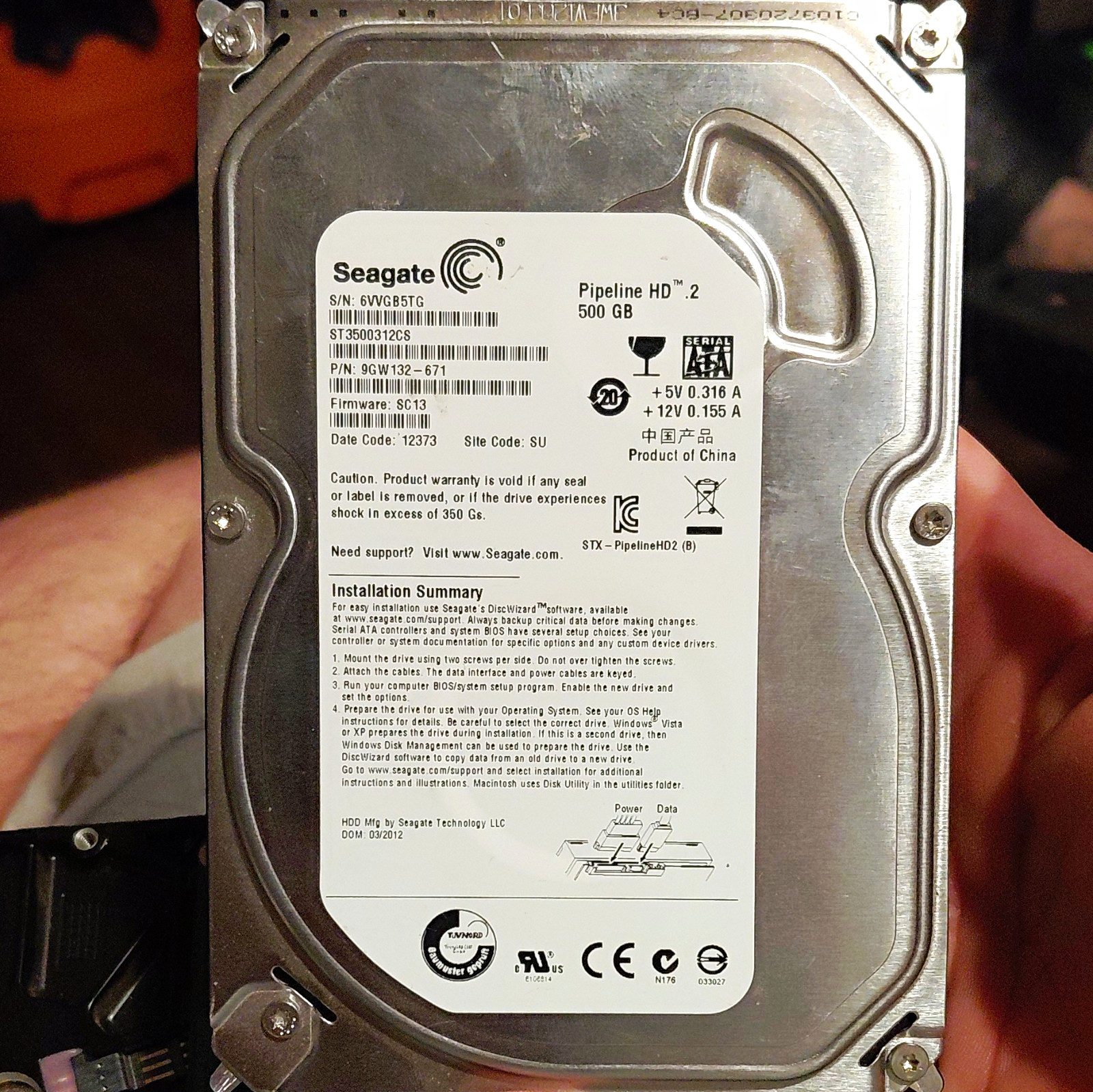 Seagate Pipeline HD.2 500GB 3.5" SATA 5900RPM 16MB HDD ST3500312CS