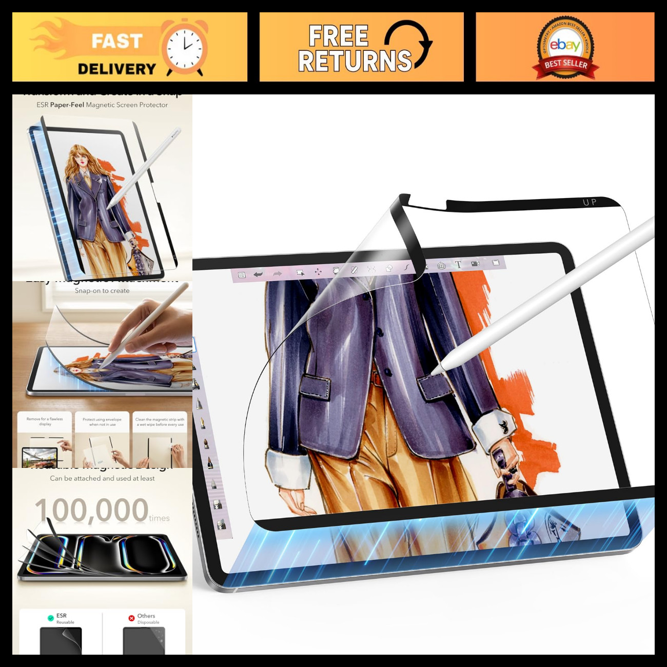 2 Pack Paper-Feel Magnetic Screen Protector for iPad Pro 13" M5/M4 - Anti-Glare,