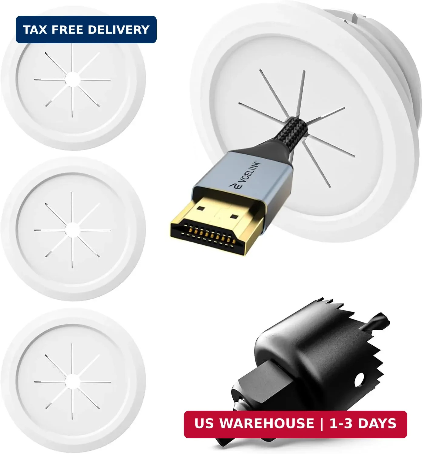 VCELINK TV Cord Hider, Mini White Cable Management Kit, White, 4-Pack