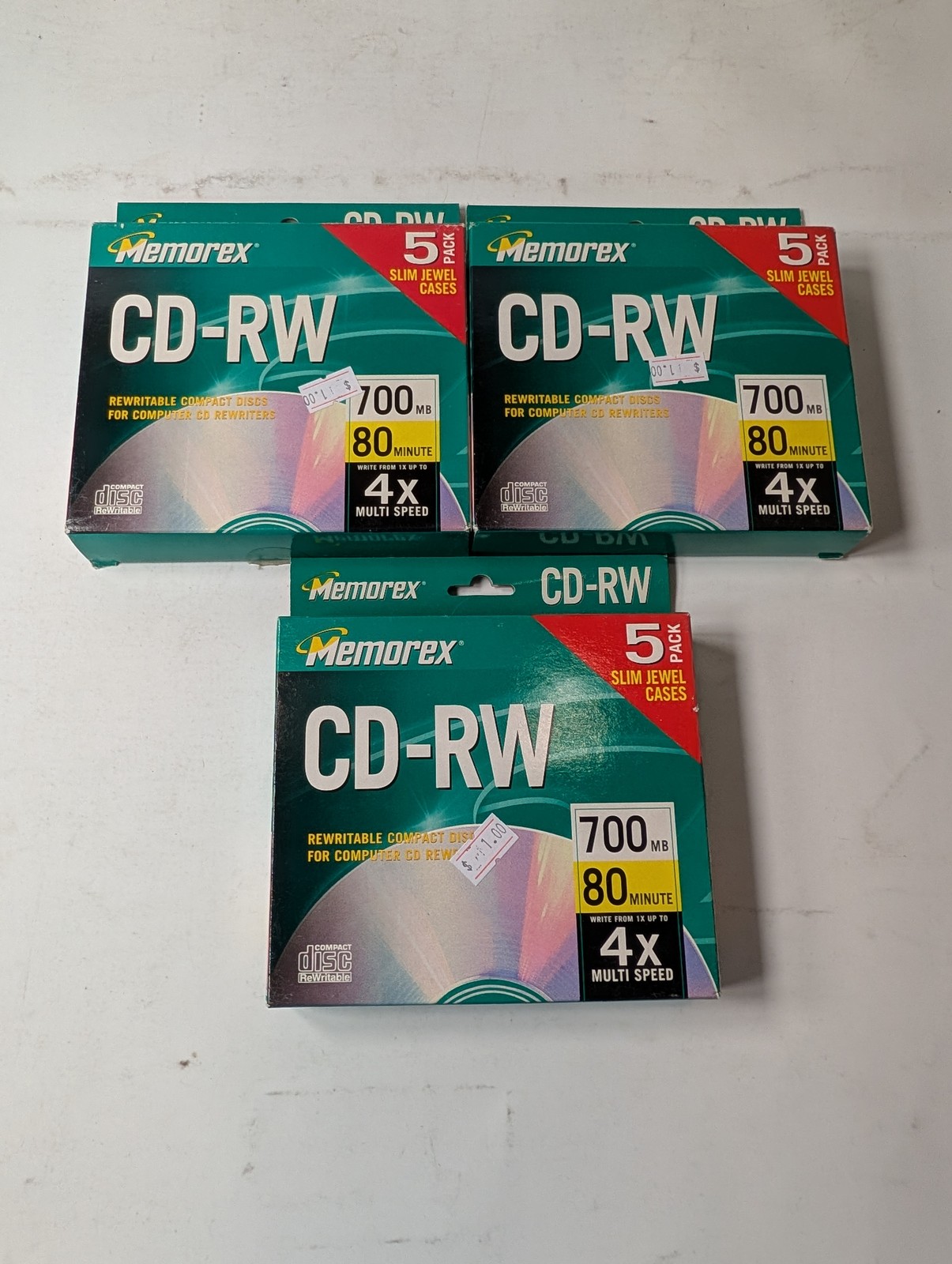 3x Memorex CD-RW 700MB 80 Minute 4x Multi Rewritable Discs 5-Pack Slim Jewel