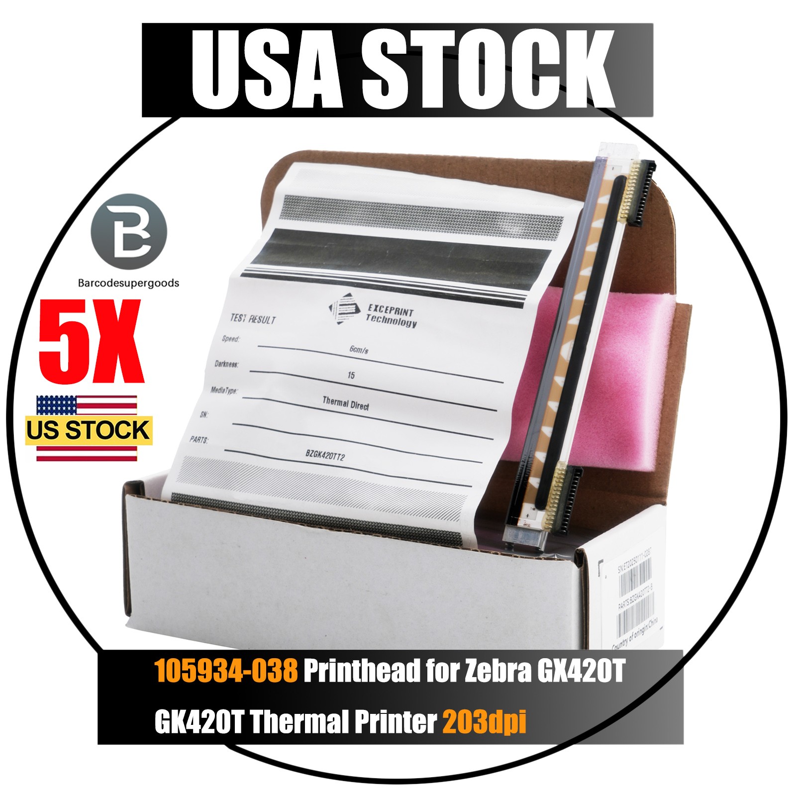 5-Packs Printhead for Zebra GX420T GK420T Thermal Printer 203dpi P/N 105934-038