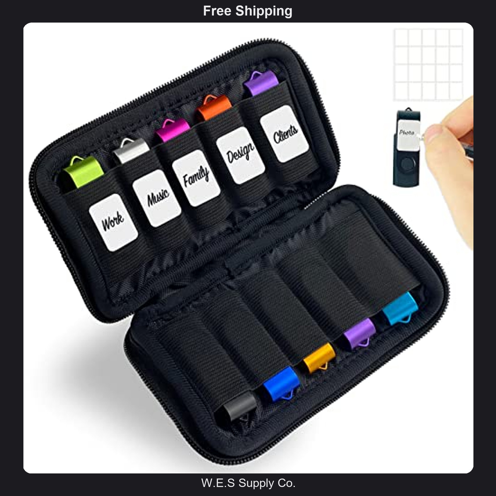 10 Slot USB Flash Drive Case Neoprene Anti-Static Thumb Drive Organizer Bag