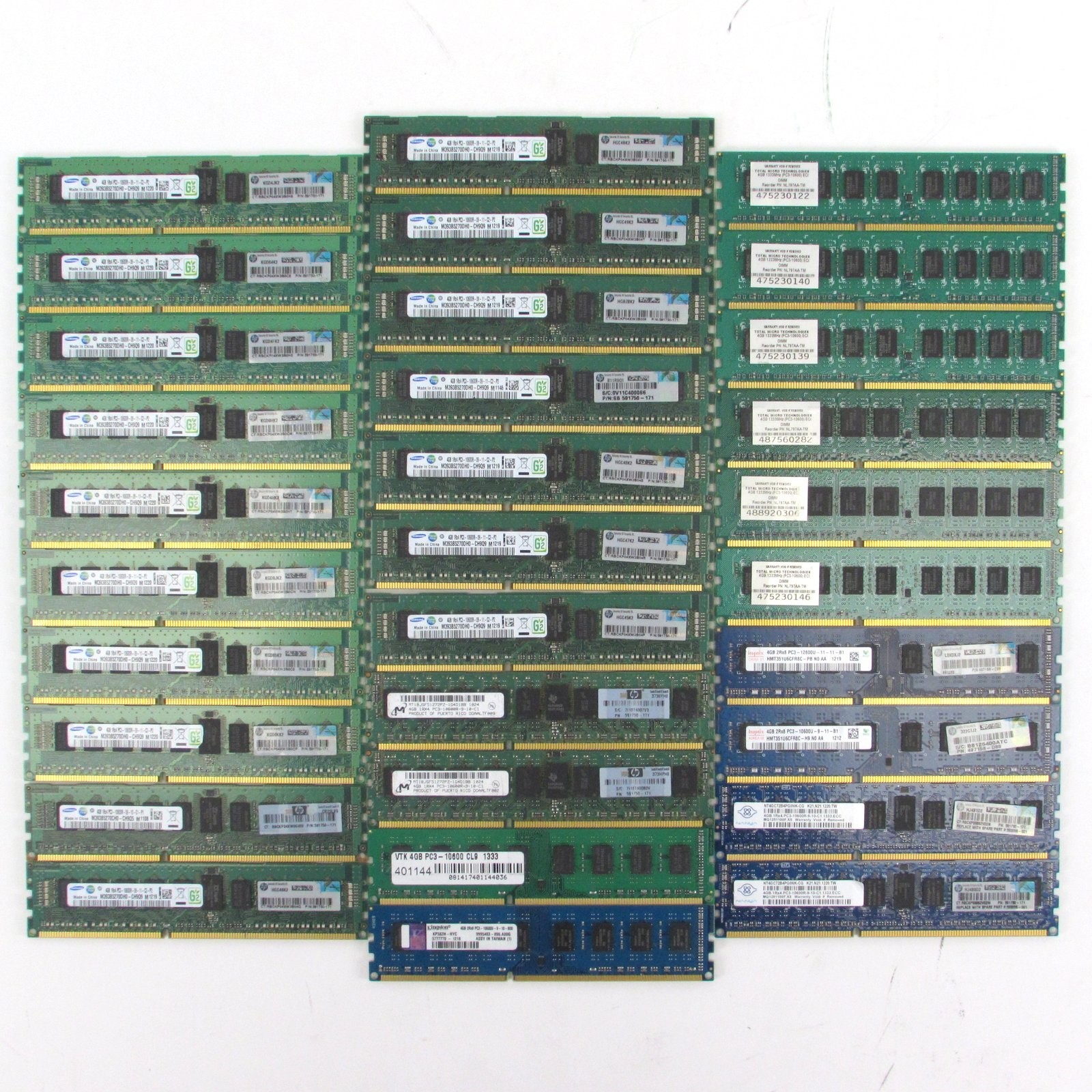 LOT of 31 Mixed 4GB Memory PC3-10600 Samsung Nanya Hynix Total Micro HP