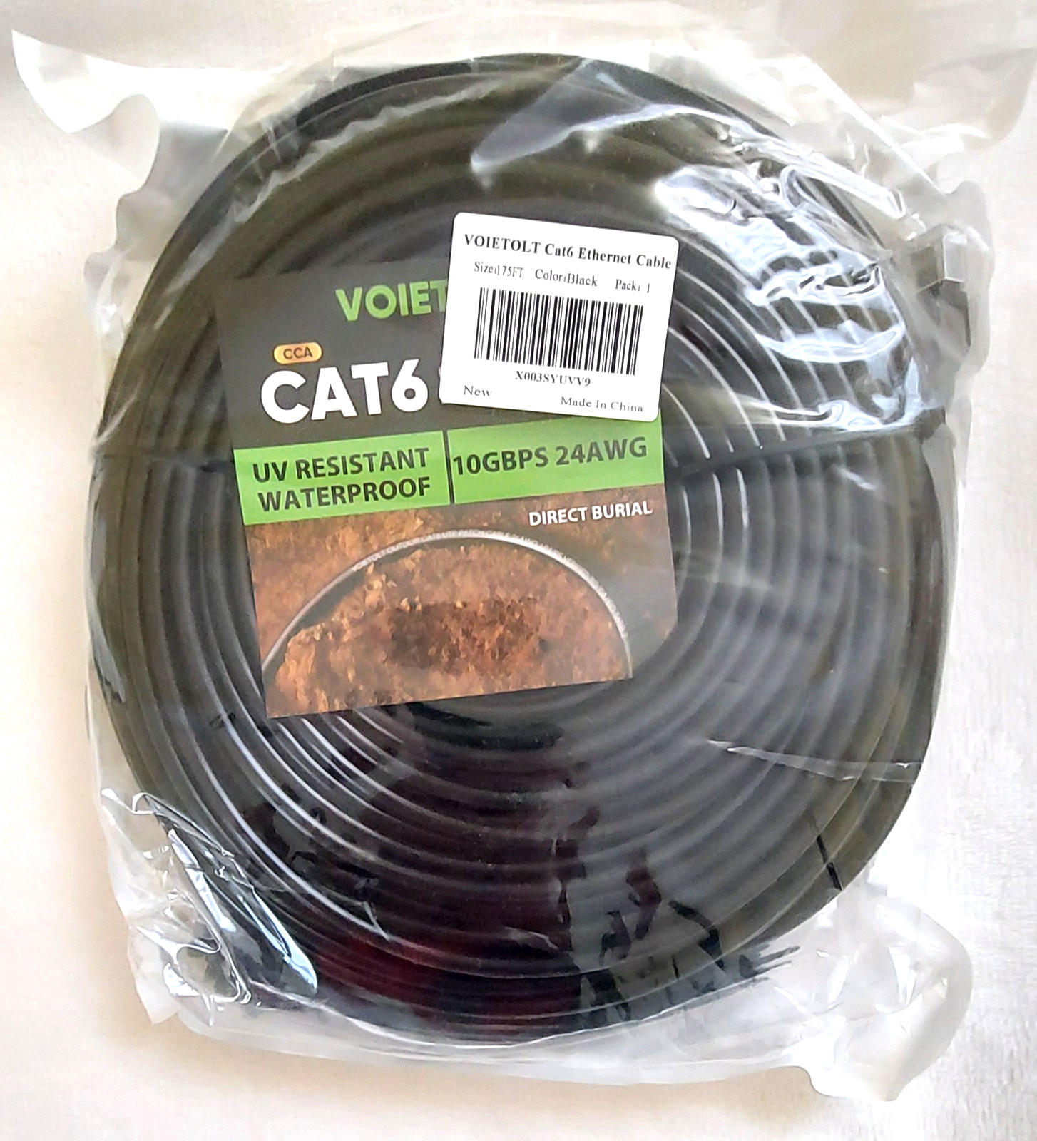 VOIETOLT Cat6 Outdoor Direct Burial Cable UV/Waterproof Black